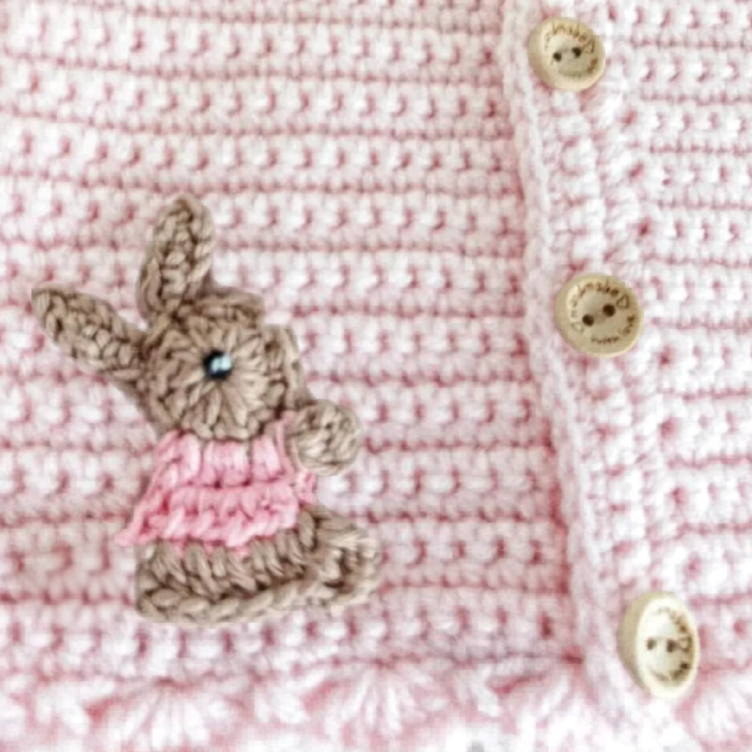 Simple Baby Cardigan Crochet Pattern PDF with Bunny & Rainbow Appliqué | Preemie to 3-4 Years