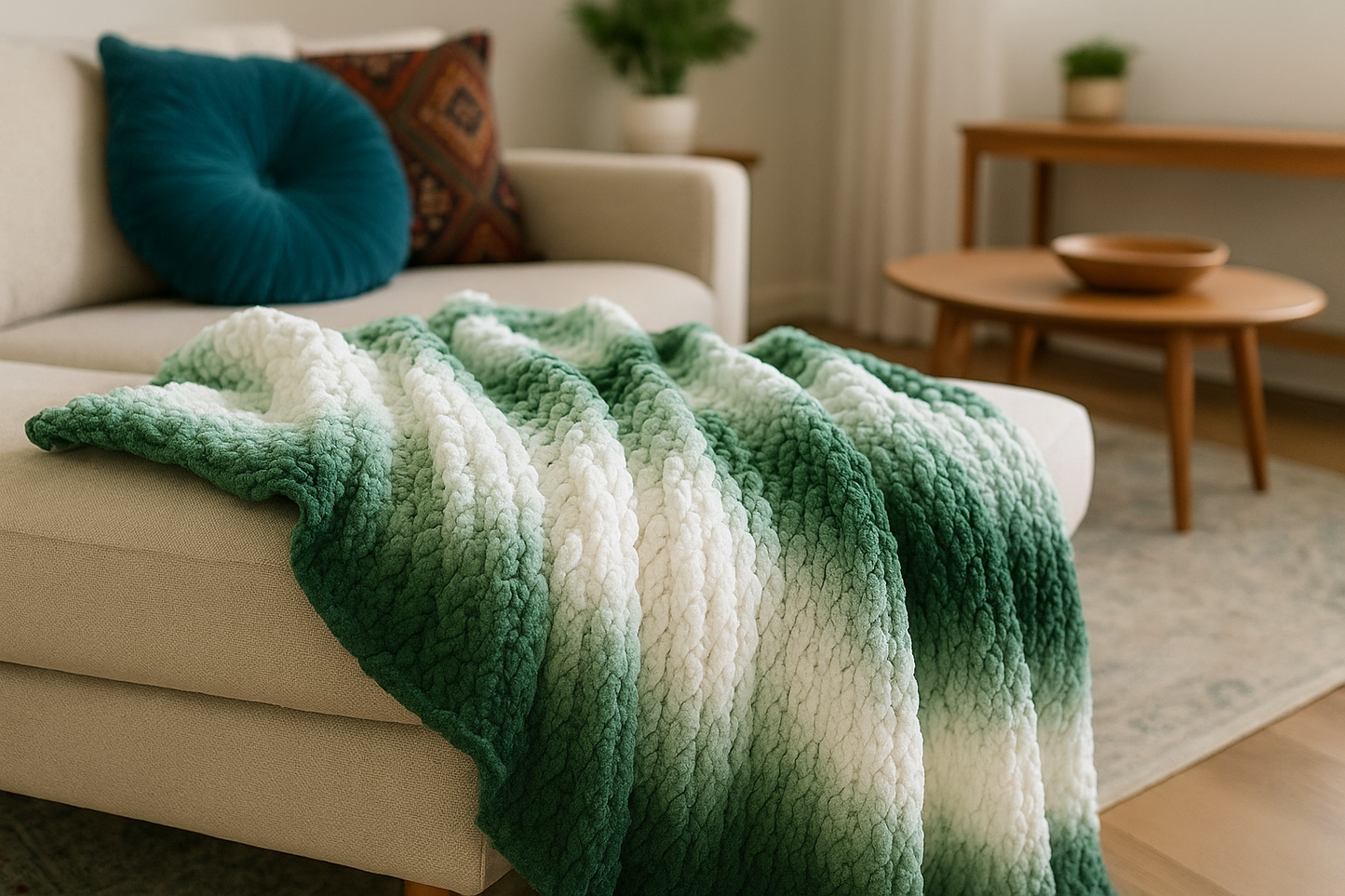 Chunky Evergreen Throw Blanket Crochet Pattern