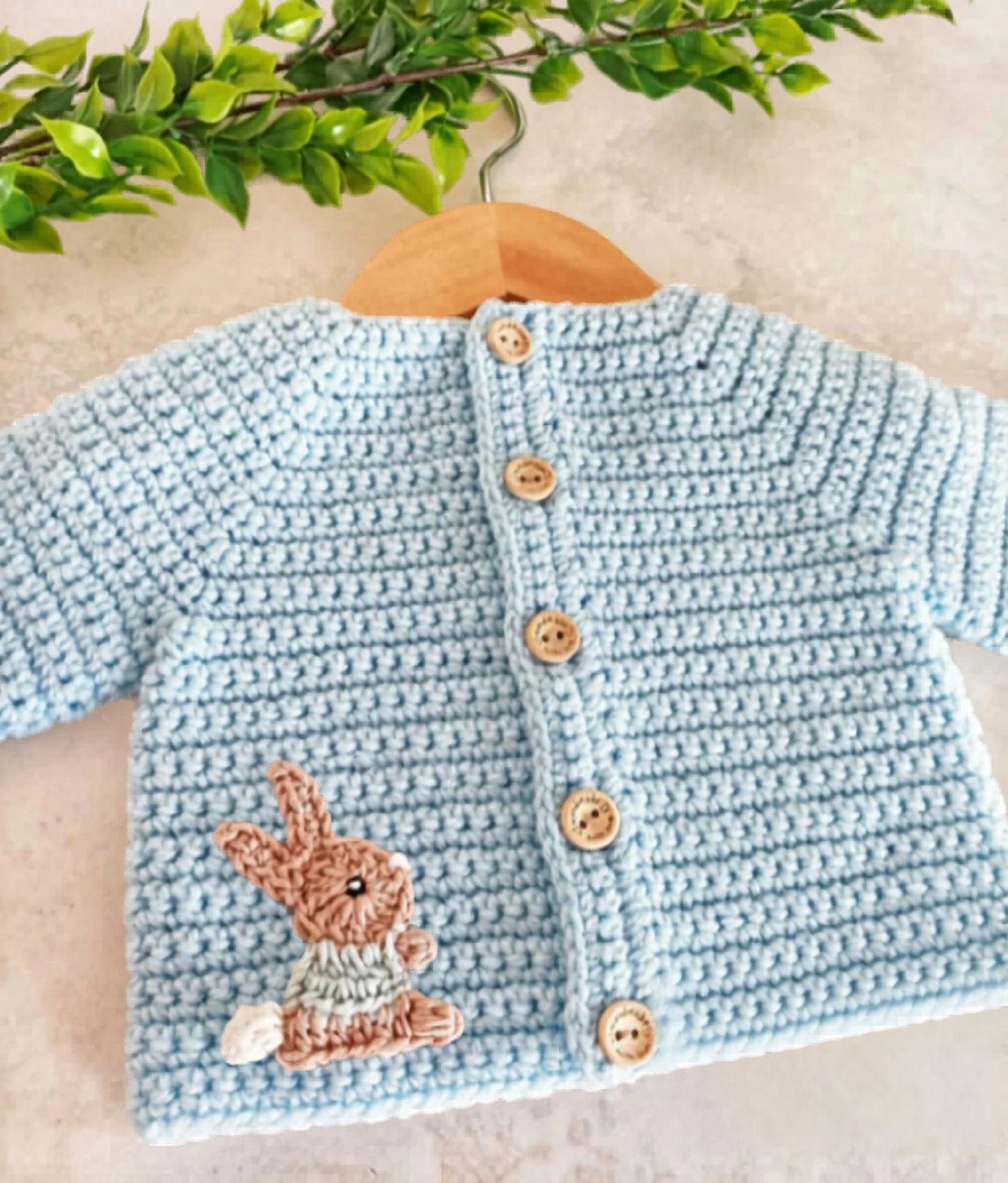 Simple Baby Cardigan Crochet Pattern PDF with Bunny & Rainbow Appliqué | Preemie to 3-4 Years