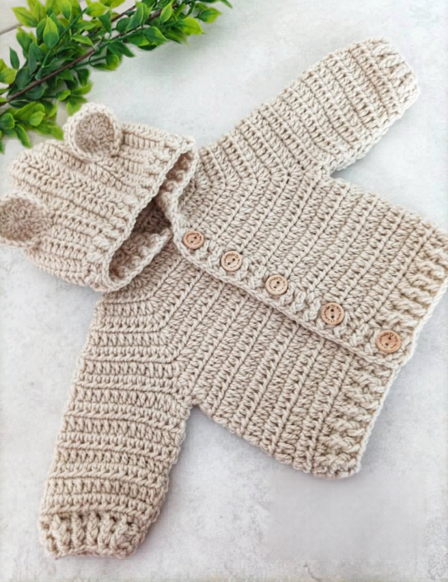 Bear Hooded Jacket Cardigan Crochet Pattern size's preemie to 10 Years