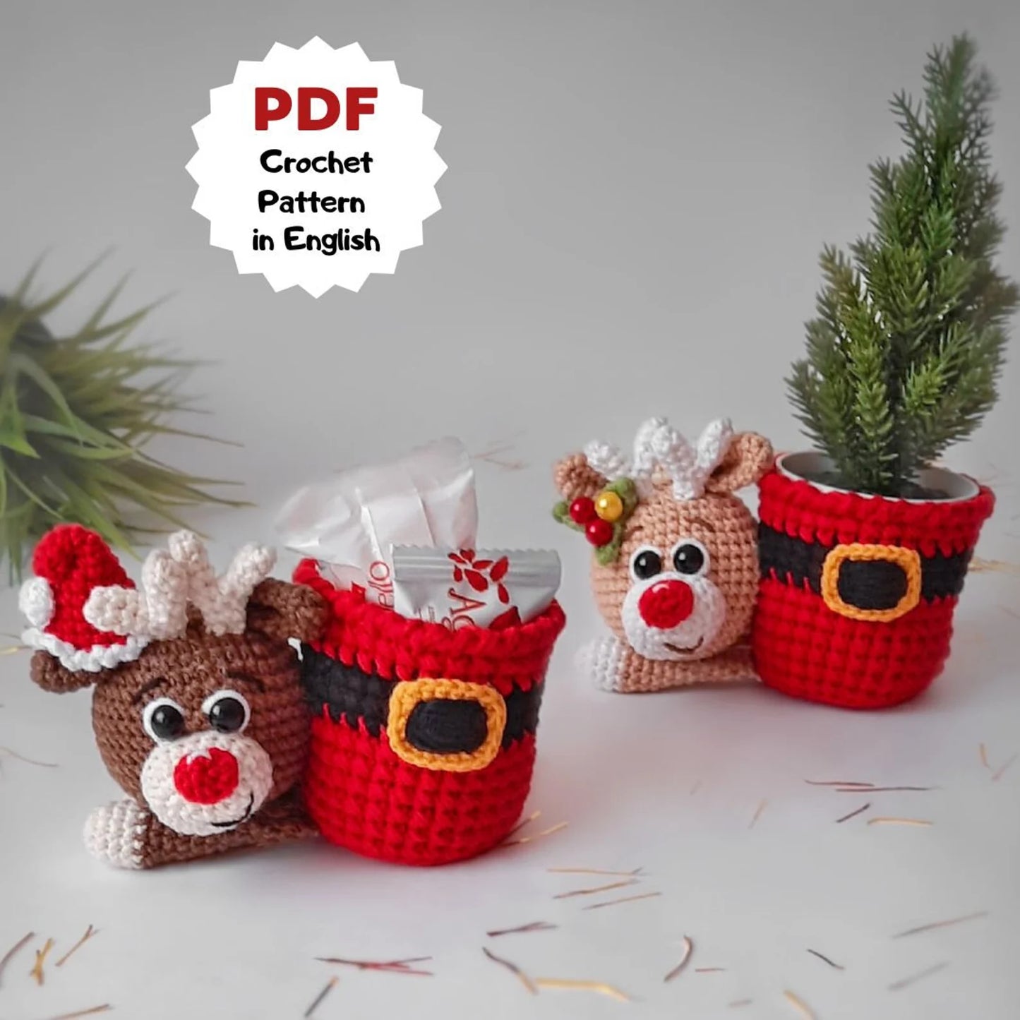 Reindeer Planter Crochet Pattern – Cute Christmas Decor