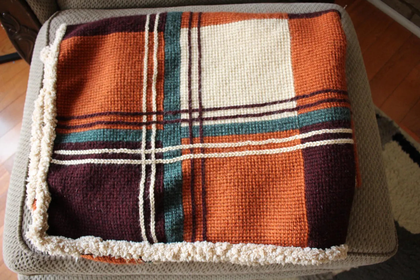 Cozy Fall Flannel No-Sew Tunisian Crochet Blanket