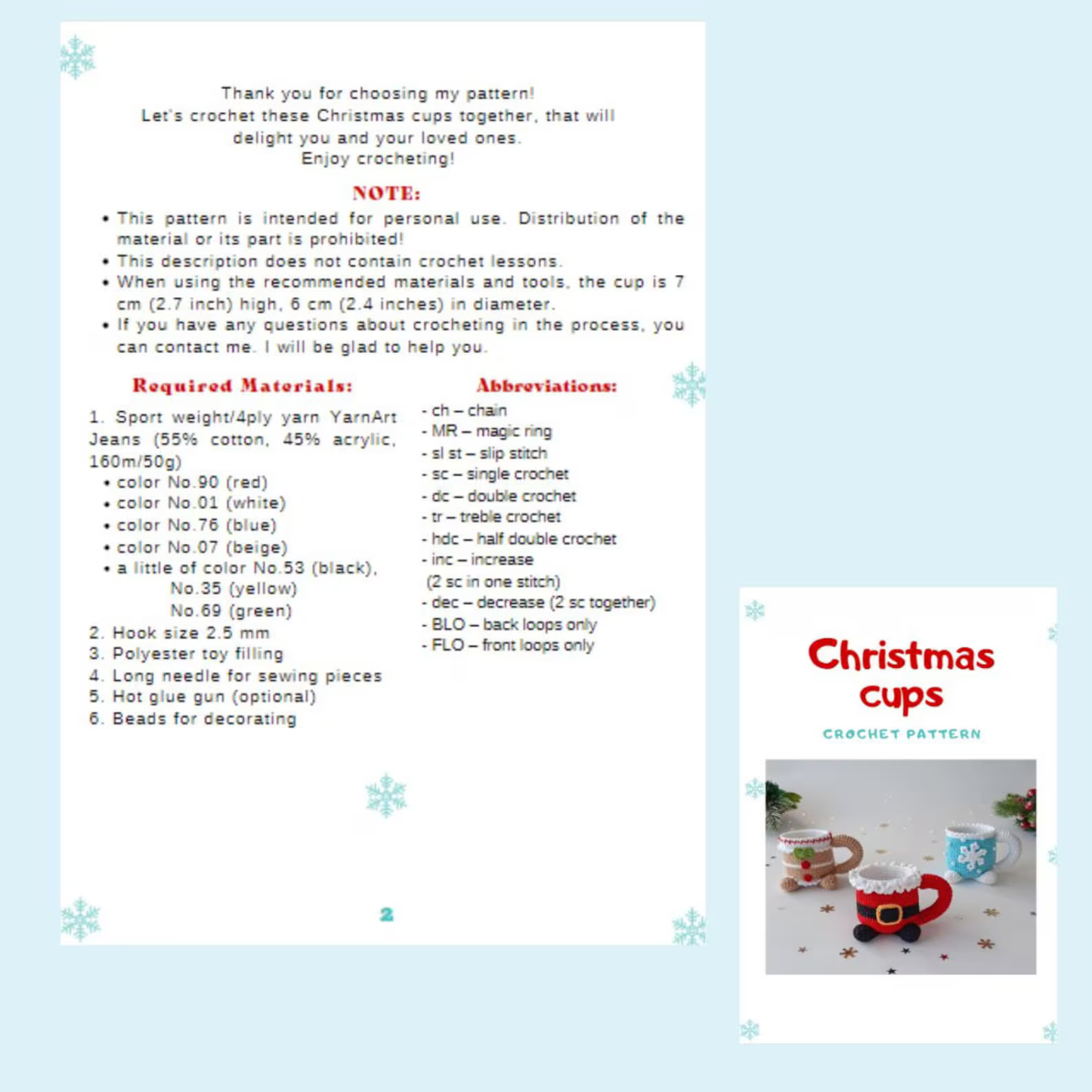 Crochet Christmas Mugs Set – Set of 6 Patterns