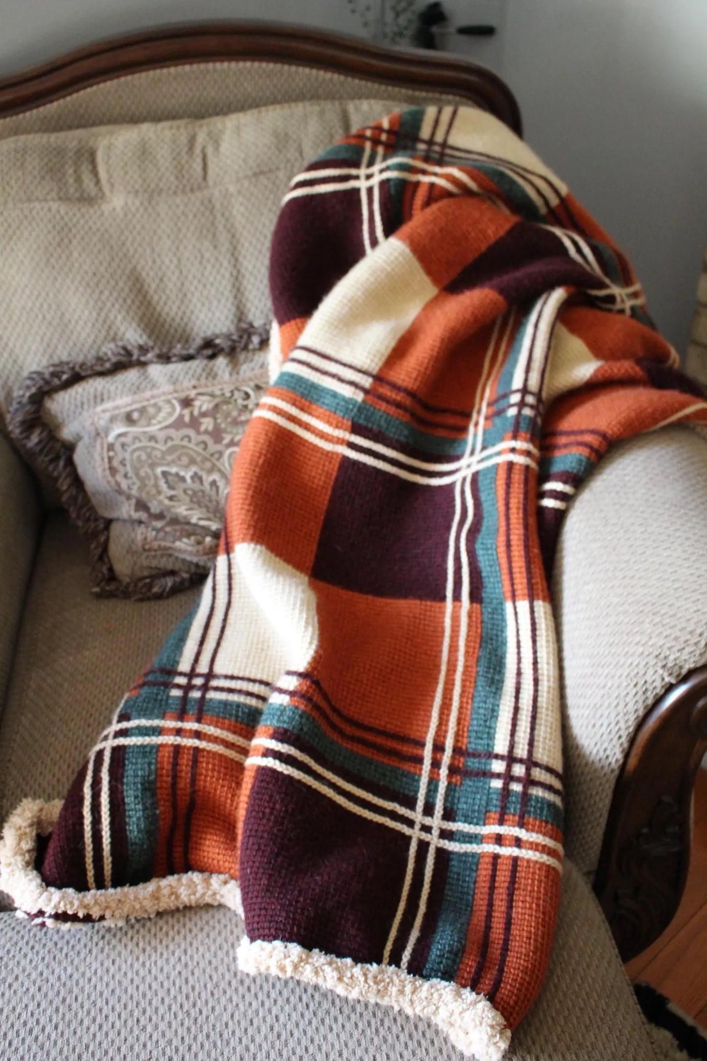Cozy Fall Flannel No-Sew Tunisian Crochet Blanket