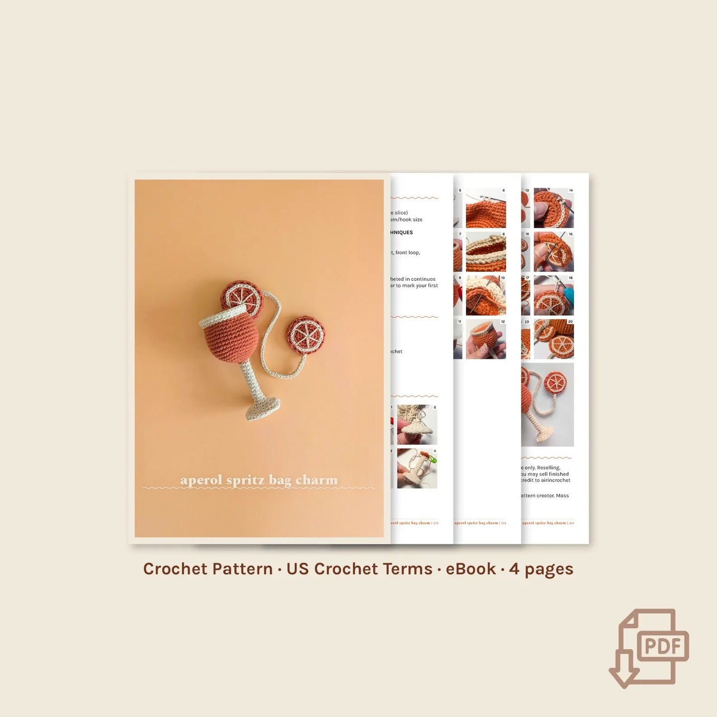 Aperol Spritz Bag Charm – Touch of Summer Wherever You Go Crochet Pattern