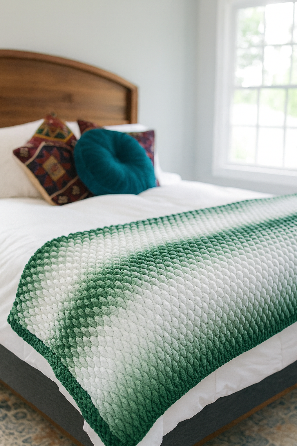 Chunky Evergreen Throw Blanket Crochet Pattern