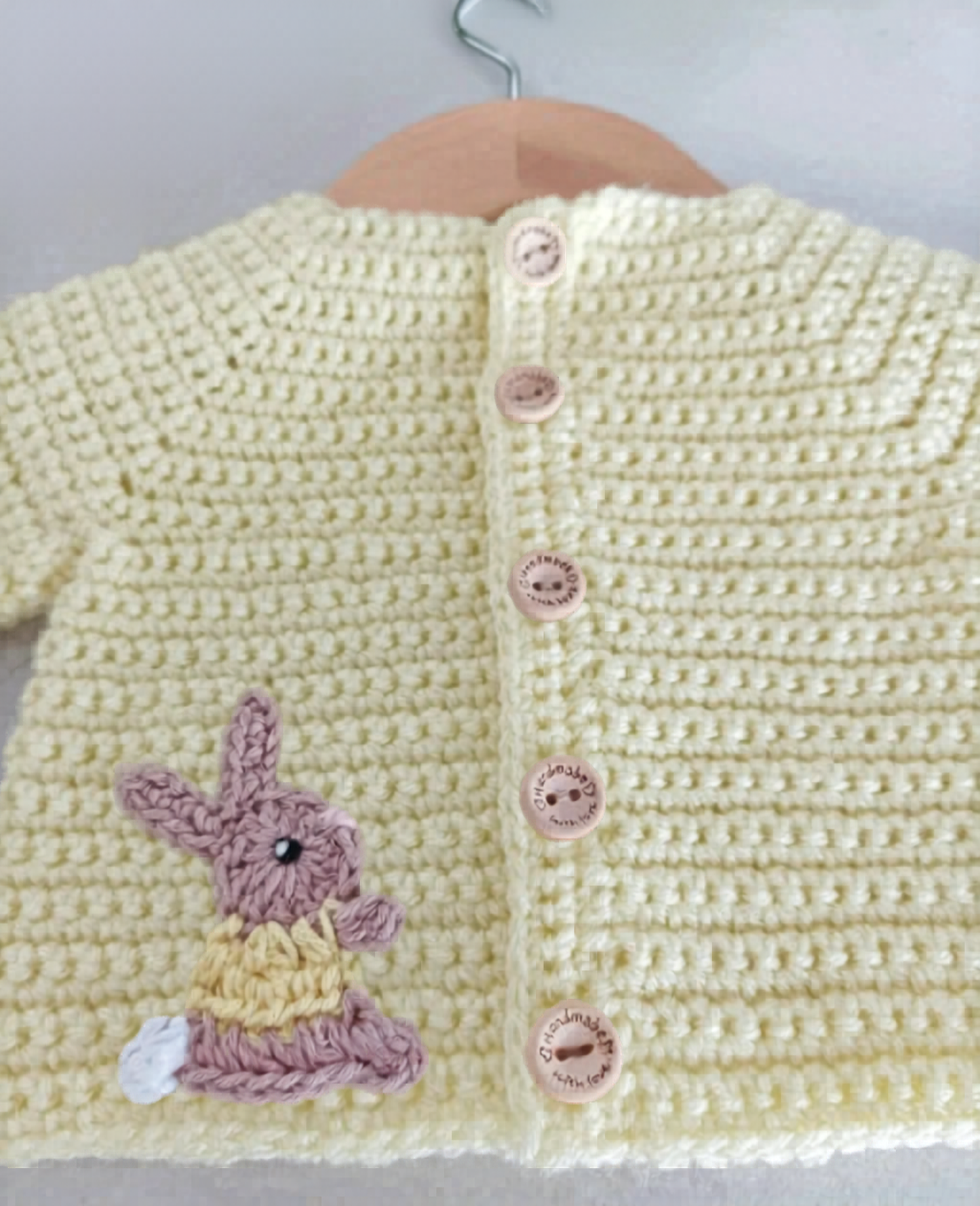 Simple Baby Cardigan Crochet Pattern PDF with Bunny & Rainbow Appliqué | Preemie to 3-4 Years