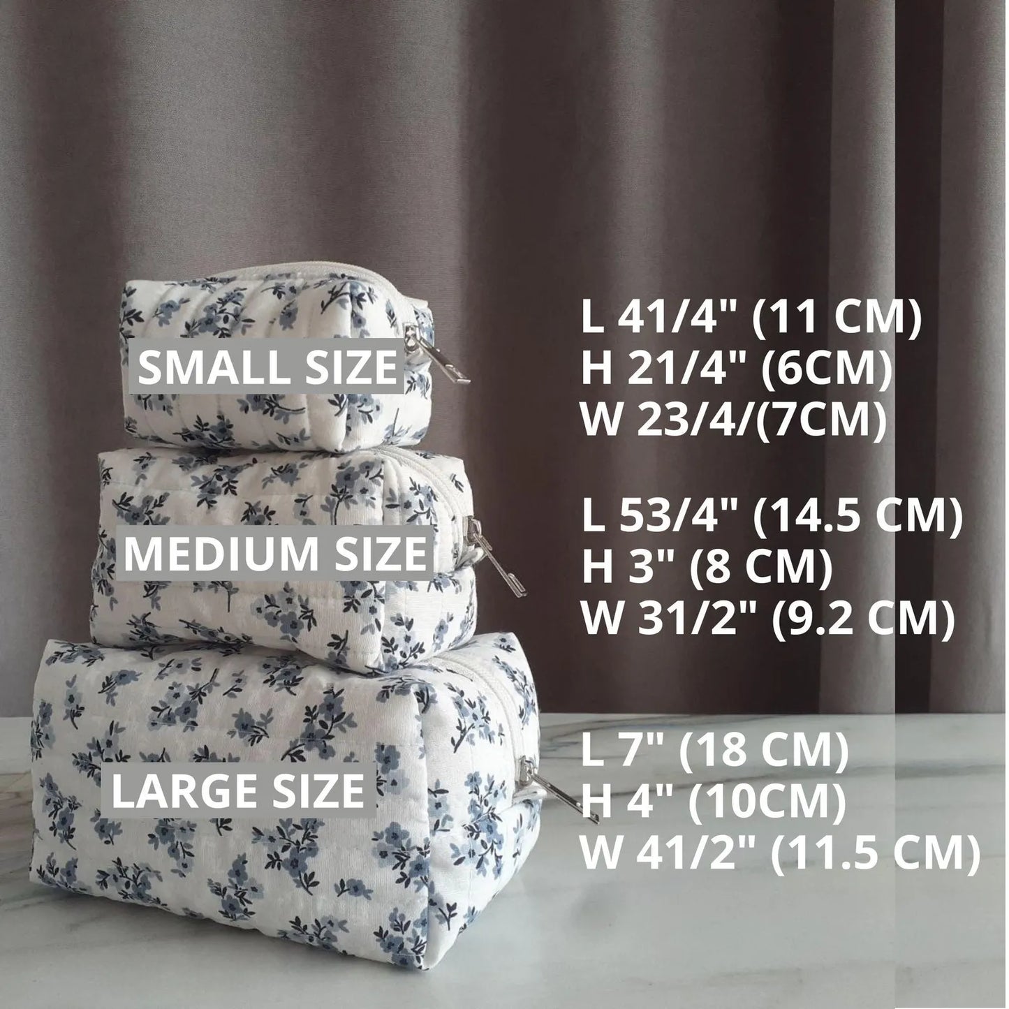 Makeup bag sewing pattern, 2 styles, 3 sizes, Quilted toiletry bag