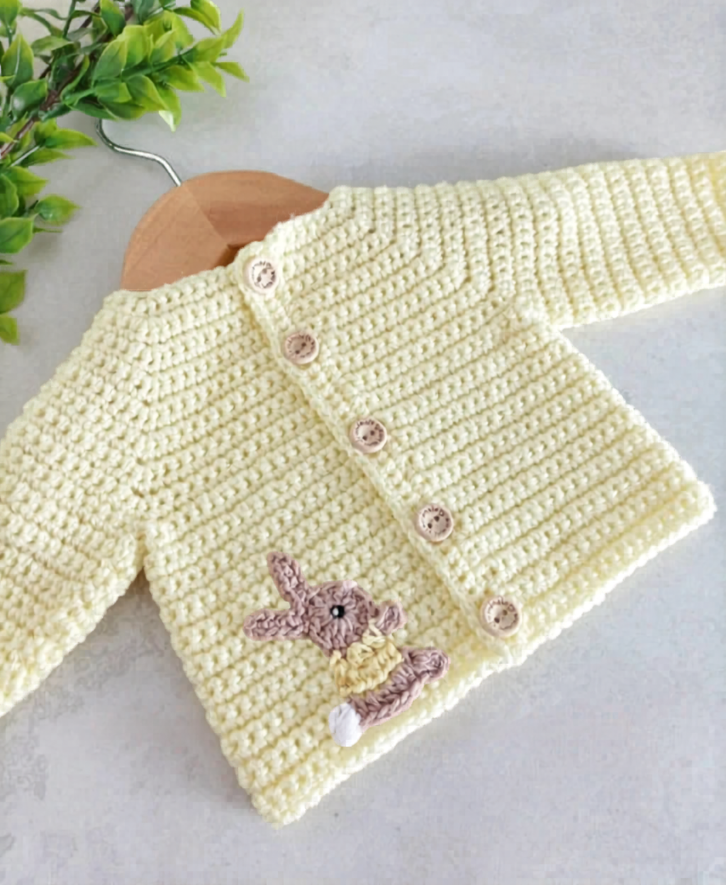 Simple Baby Cardigan Crochet Pattern PDF with Bunny & Rainbow Appliqué | Preemie to 3-4 Years