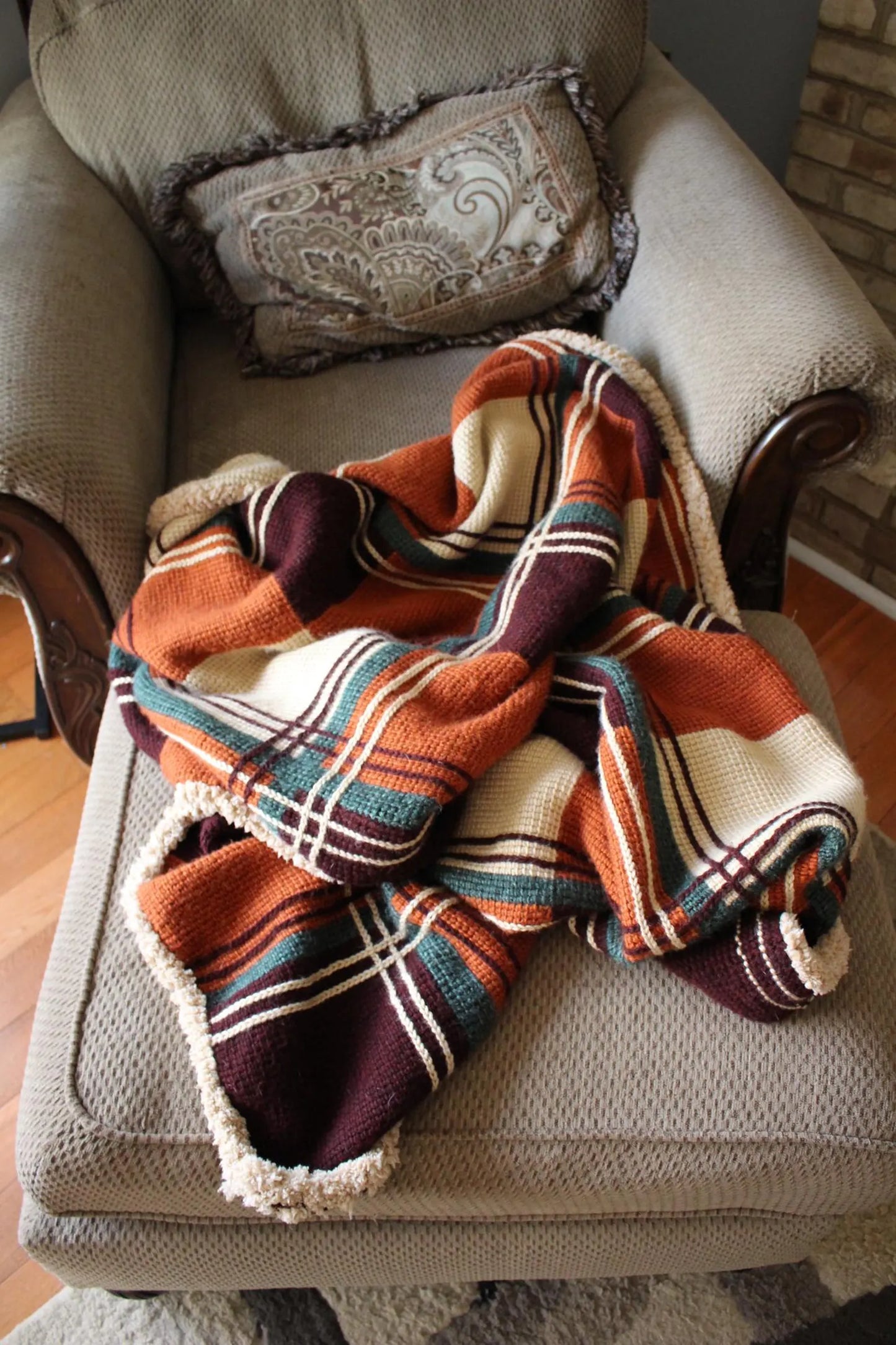 Cozy Fall Flannel No-Sew Tunisian Crochet Blanket