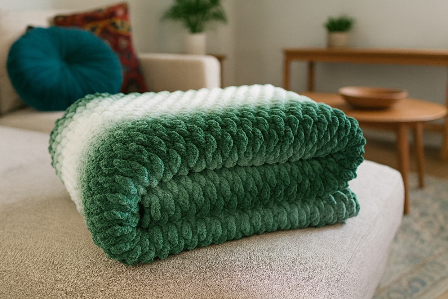 Chunky Evergreen Throw Blanket Crochet Pattern