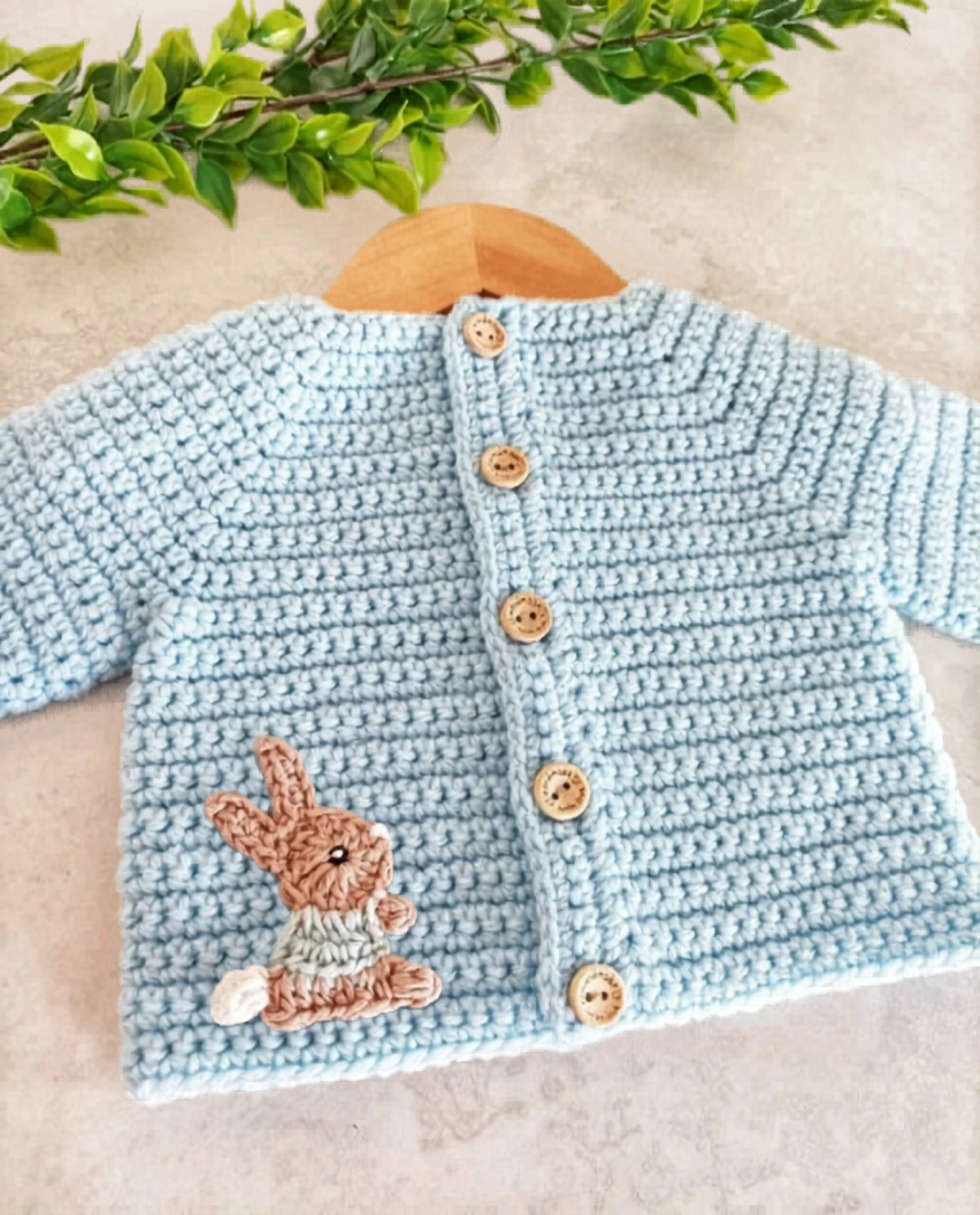 Simple Baby Cardigan Crochet Pattern PDF with Bunny & Rainbow Appliqué | Preemie to 3-4 Years