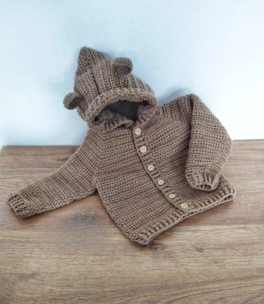Bear Hooded Jacket Cardigan Crochet Pattern size's preemie to 10 Years