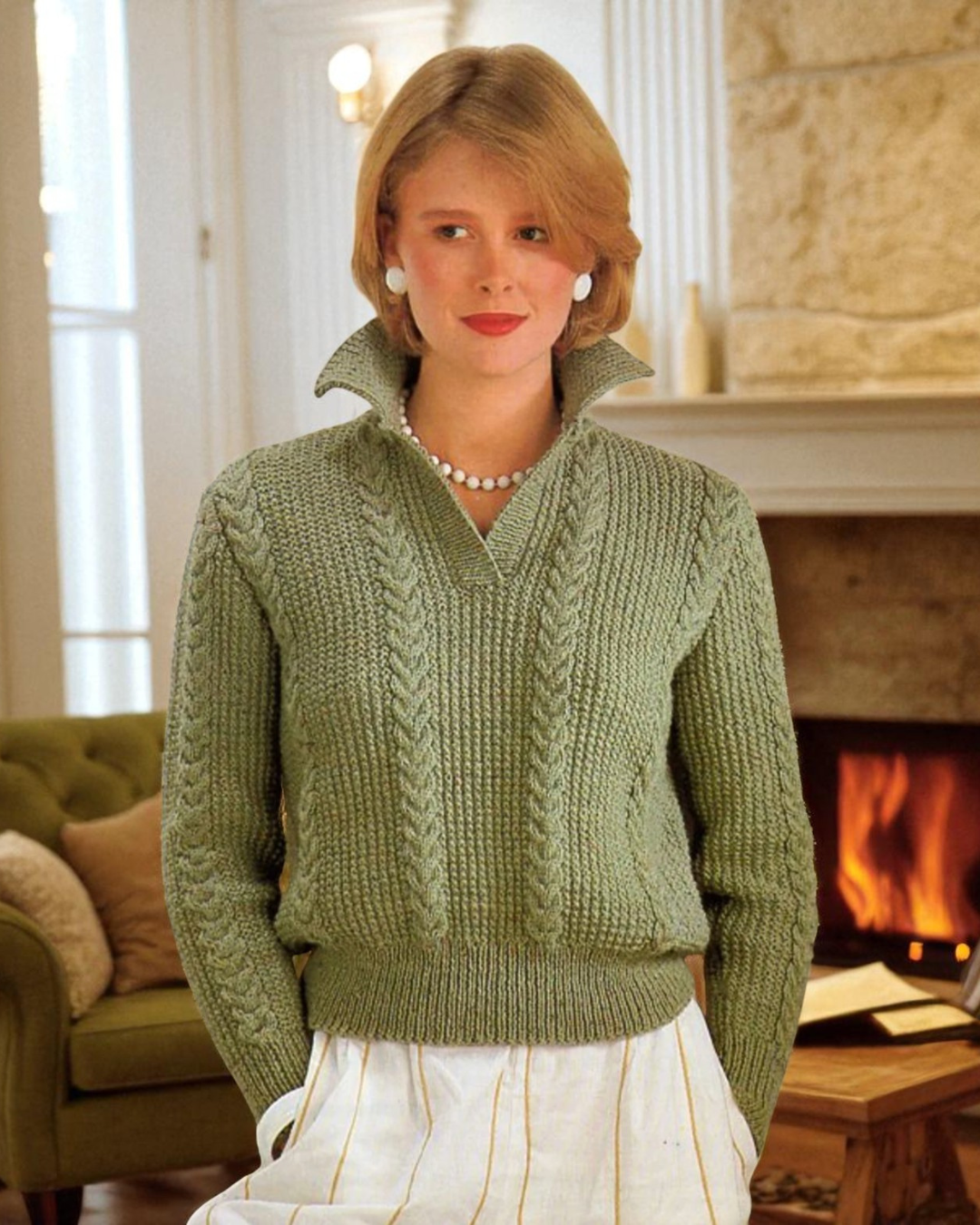 vintage ladies sweater design knitting pattern
