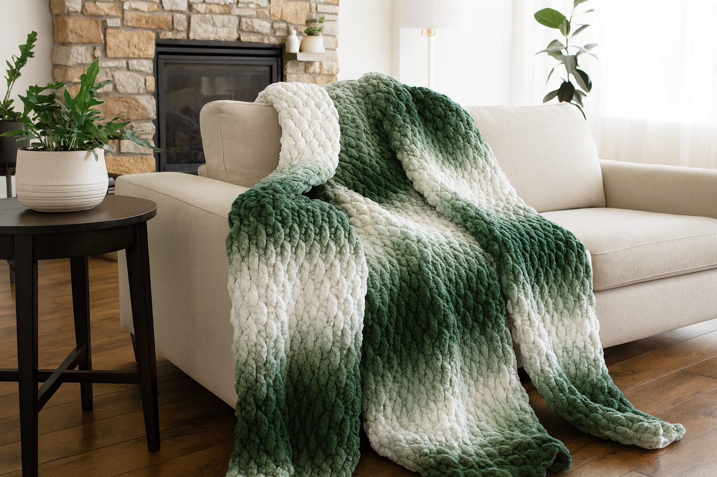Chunky Evergreen Throw Blanket Crochet Pattern