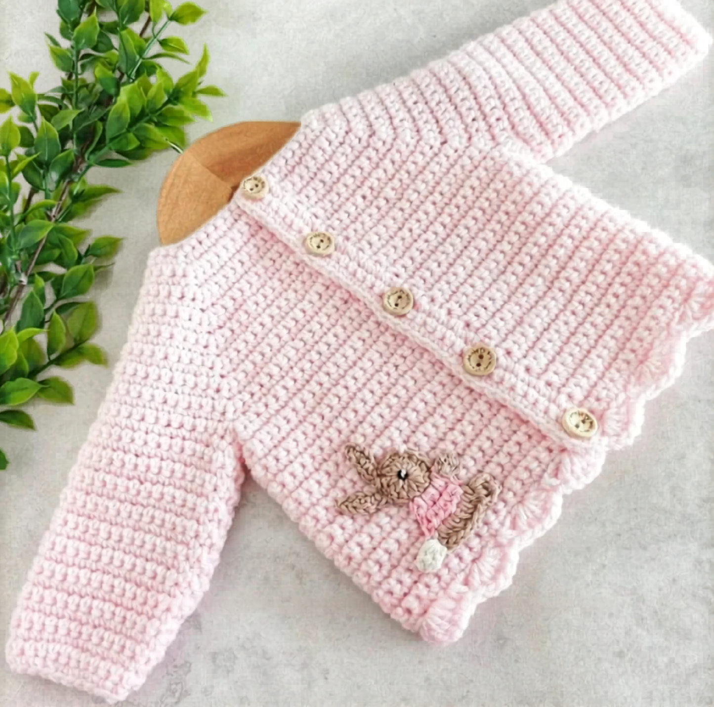Simple Baby Cardigan Crochet Pattern PDF with Bunny & Rainbow Appliqué | Preemie to 3-4 Years