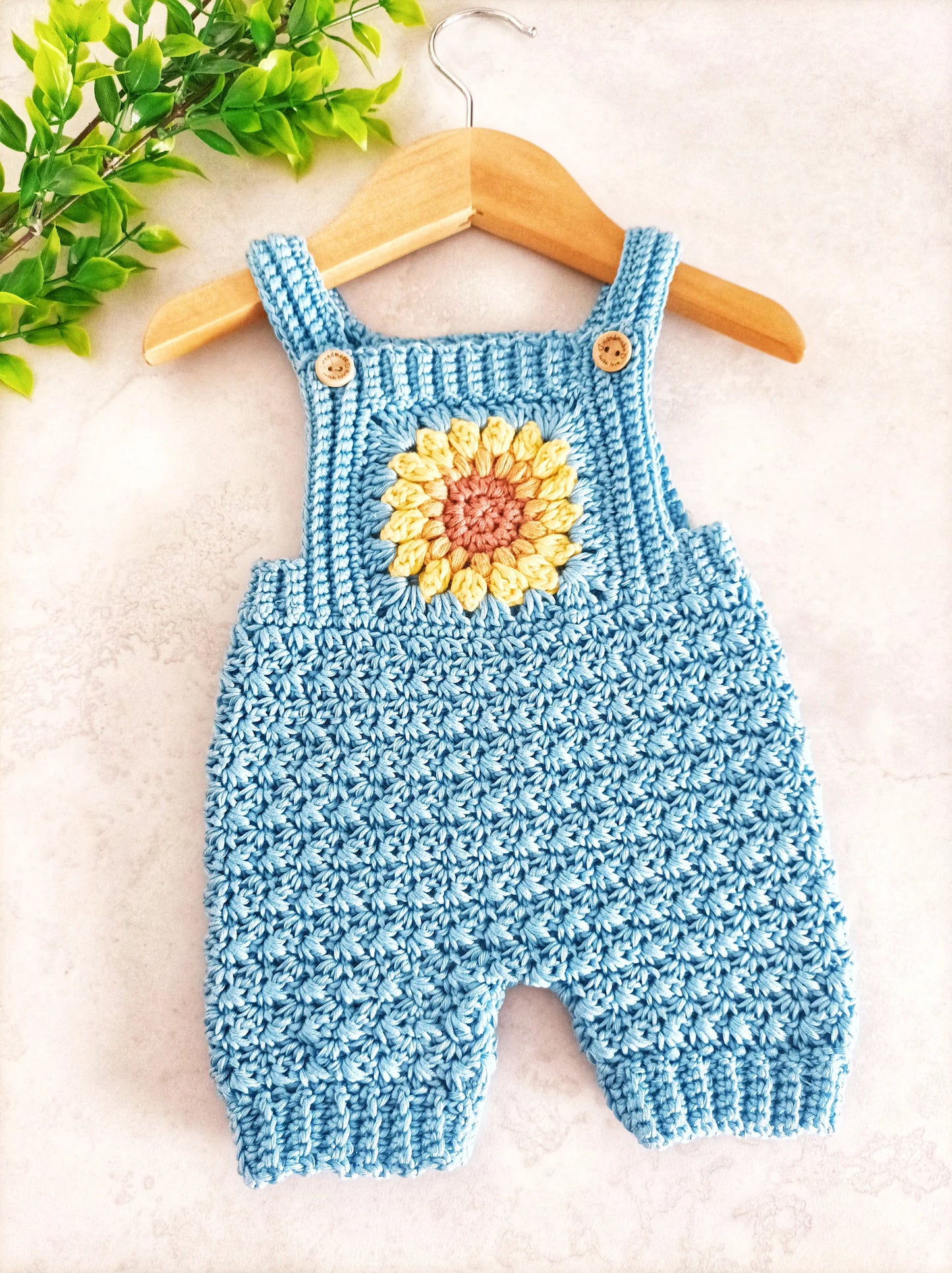Sunflower Overalls and Dress Crochet Pattern sizes Newborn to 4 Years