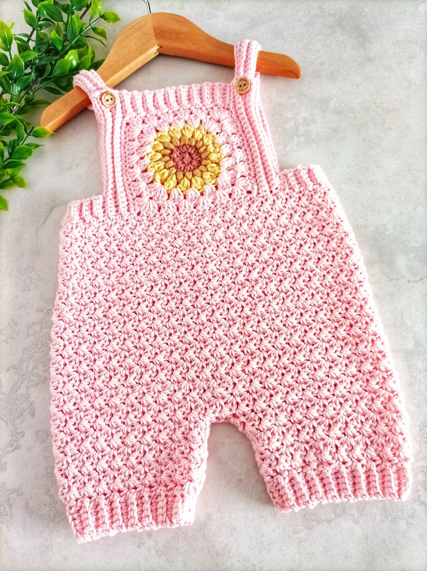 Sunflower Overalls and Dress Crochet Pattern sizes Newborn to 4 Years