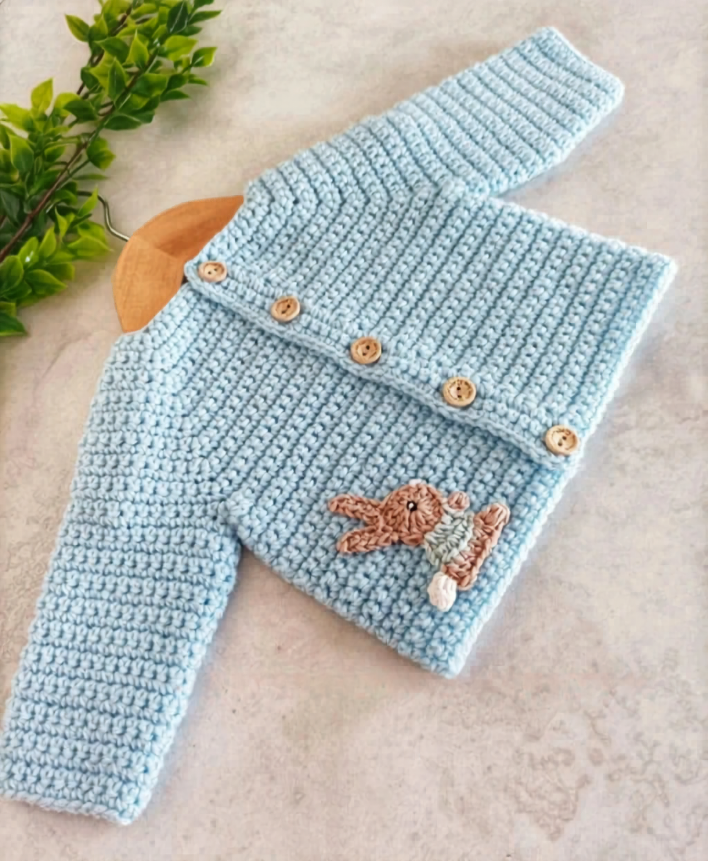 Simple Baby Cardigan Crochet Pattern PDF with Bunny & Rainbow Appliqué | Preemie to 3-4 Years