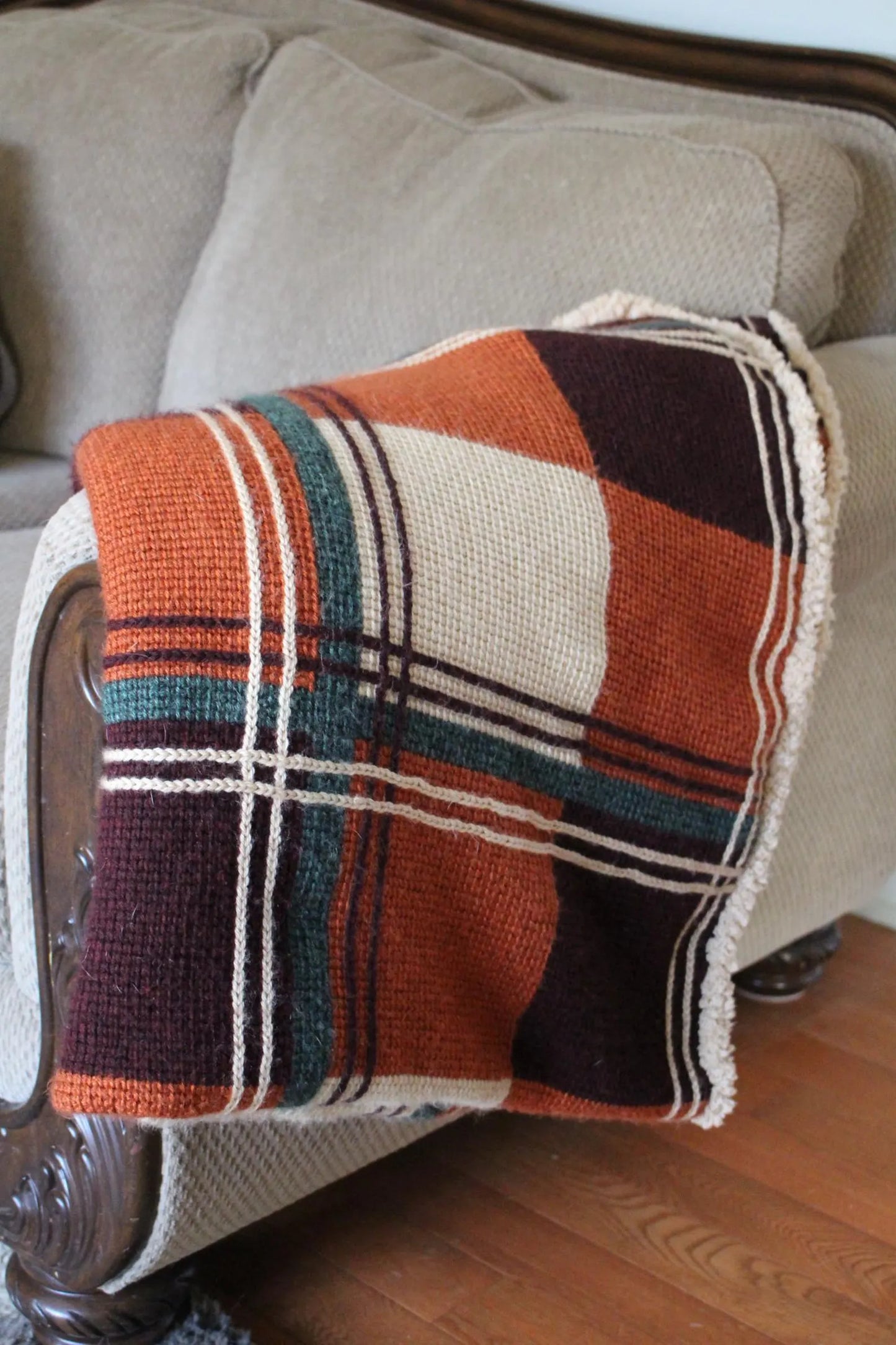 Cozy Fall Flannel No-Sew Tunisian Crochet Blanket